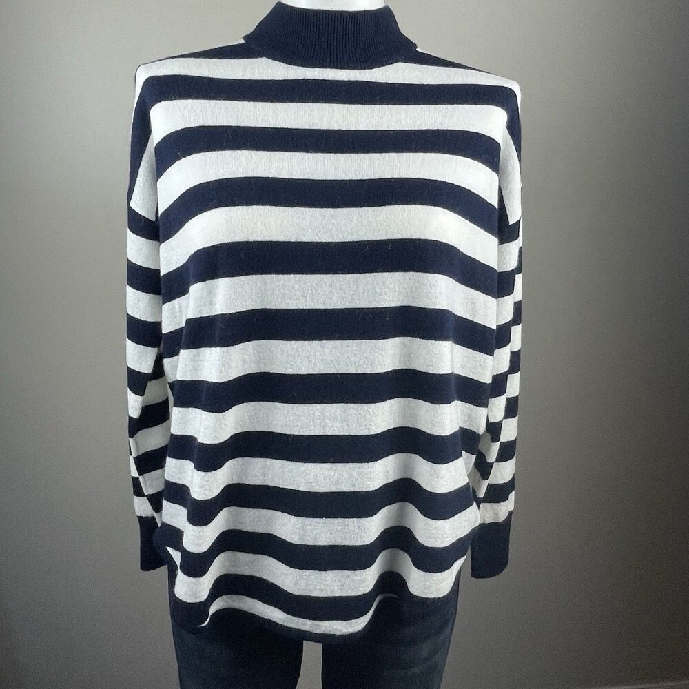 NEW Madewell Ashbury Mockneck Kelsey Striped Lightweight Boxy Sweater XS Preppy